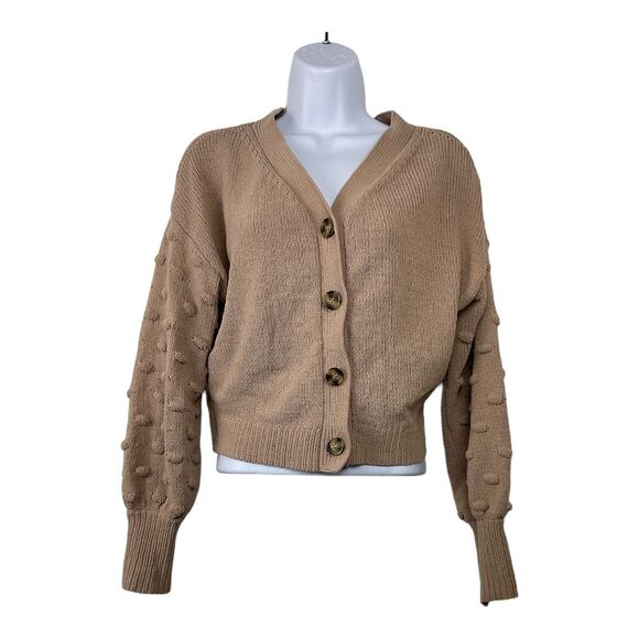 moon & madison Sweaters - Moon & Madison Tan Button‎ Down Knit Cropped Long Sleeve Cardigan Sz M
